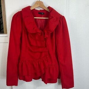 Ryu Ruffled Red Coat/Jacket